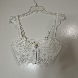 For love & lemons white lace zip front bustier bralette size medium